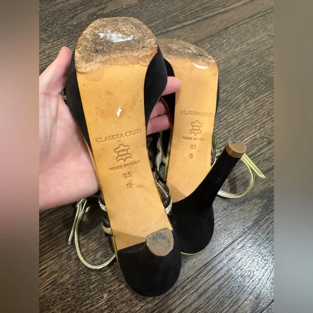Claudia Ciuti • Black & Gold High Heel Sandals (9.5M-run small) Made in Italy